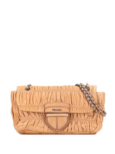 Pre-owned Prada 2000-2025 Nappa Gaufre Flap Crossbody Bag In Brown