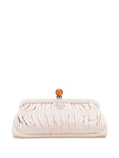 Pre-owned Prada 2000-2025 Nappa Gaufre Frame Clutch Bag In Brown