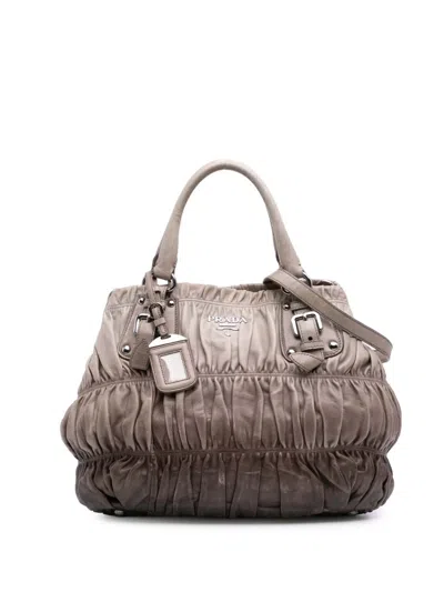 Pre-owned Prada 2000-2025 Nappa Gaufre Ombre Satchel In Gray