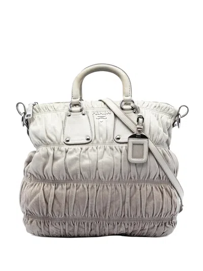 Pre-owned Prada 2000-2025 Nappa Gaufre Ombre Satchel In Gray