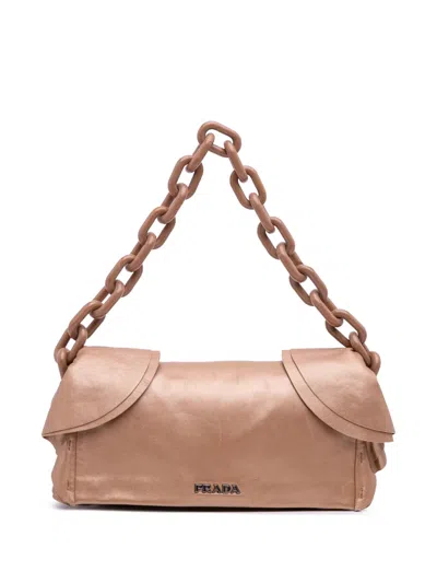 Pre-owned Prada 2000-2025 Nappa Ruffle Resin Chain Shoulder Bag In Brown