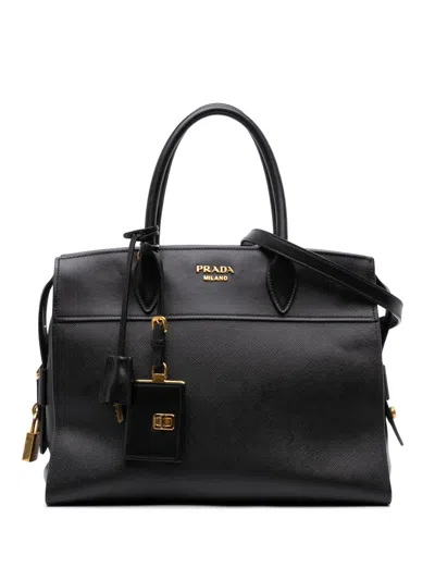Pre-owned Prada 2000-2025 Saffiano And City Calf Esplanade Satchel In Black