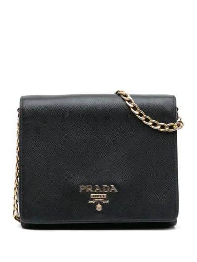 Pre-owned Prada 2000-2025 Saffiano Chain Crossbody Bag In Black