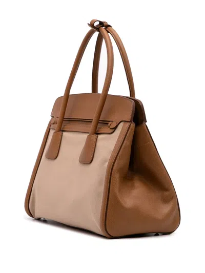 Pre-owned Prada 2000-2025 Saffiano Cuir Trimmed Canapa Satchel In Brown