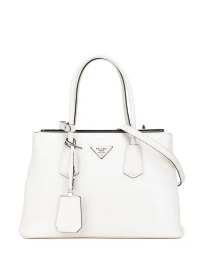 Pre-owned Prada 2000-2025 Saffiano Cuir Turnlock Twin Satchel In White