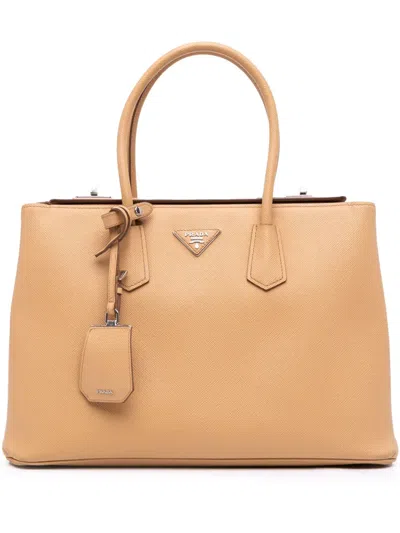 Pre-owned Prada 2000-2025 Saffiano Cuir Twin Lock Satchel In Brown