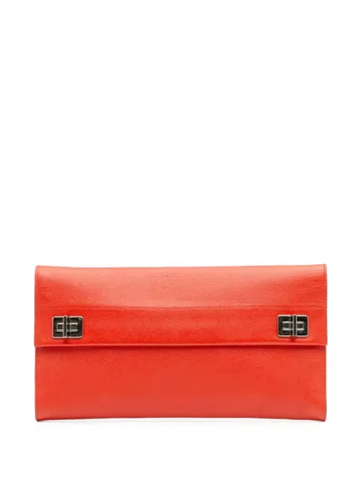 Pre-owned Prada 2000-2025 Saffiano Flap Clutch Bag In Red