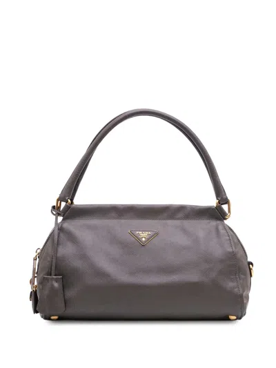 Pre-owned Prada 2000-2025 Saffiano Frame Handbag In Gray