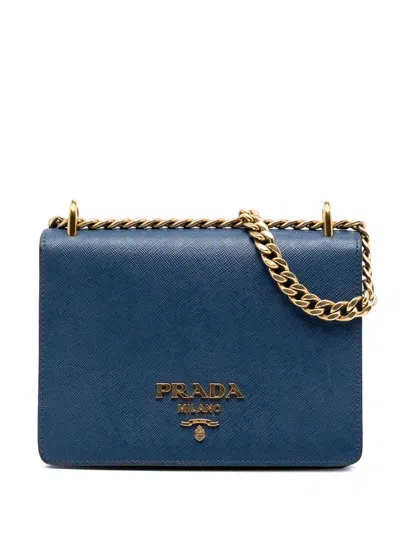 Pre-owned Prada 2000-2025 Saffiano Lux Chain Crossbody Bag In Blue