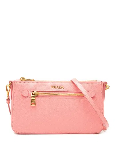 Pre-owned Prada 2000-2025 Saffiano Lux Front Pocket Crossbody Bag In Pink