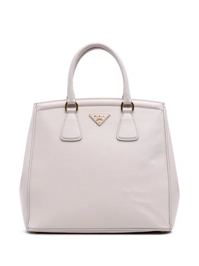 Pre-owned Prada 2000-2025 Saffiano Lux Parabole Tote Bag In White