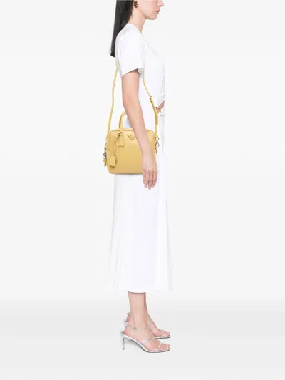 Pre-owned Prada 2000-2025 Saffiano Lux Satchel In Yellow