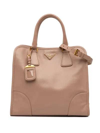 Pre-owned Prada 2000-2025 Saffiano Lux Shopping Tote Satchel In Brown