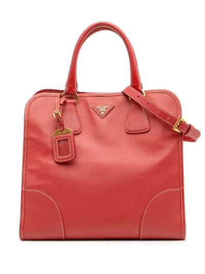 Pre-owned Prada 2000-2025 Saffiano Lux Shopping Tote Satchel In Red