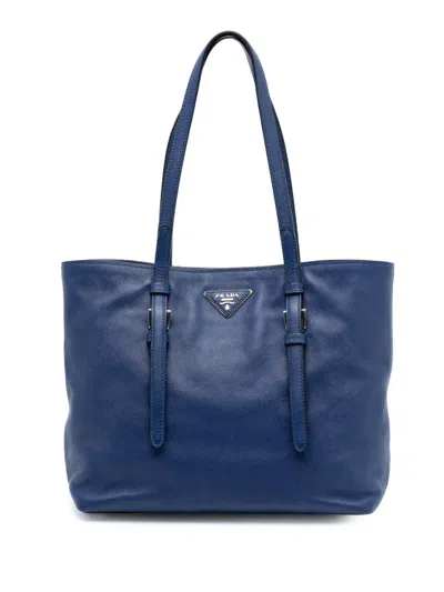 Pre-owned Prada 2000-2025 Saffiano Soft Shopping Tote Bag In Blue
