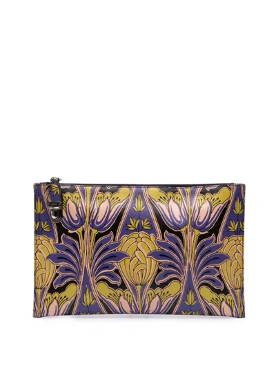 Pre-owned Prada 2000-2025 Saffiano Stampa Floral Clutch Bag In Yellow
