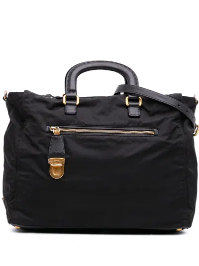 Pre-owned Prada 2000-2025 Saffiano Trimmed Tessuto Satchel In Black