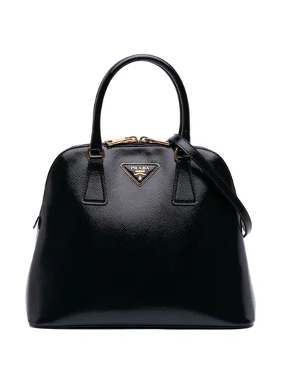 Pre-owned Prada 2000-2025 Saffiano Vernice Dome Satchel In Blue