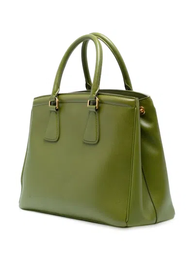 Pre-owned Prada 2000-2025 Saffiano Vernice Parabole Tote Bag In Green