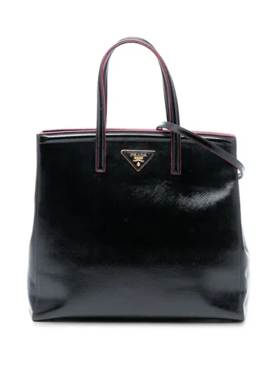 Pre-owned Prada 2000-2025 Saffiano Vernice Satchel In Black