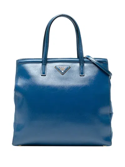 Pre-owned Prada 2000-2025 Saffiano Vernice Satchel In Blue