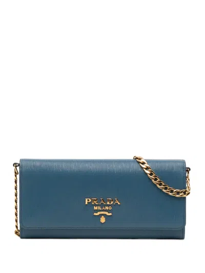 Pre-owned Prada 2000-2025 Saffiano Wallet On Chain Crossbody Bag In Blue