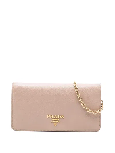 Pre-owned Prada 2000-2025 Saffiano Wallet On Chain Crossbody Bag In Brown