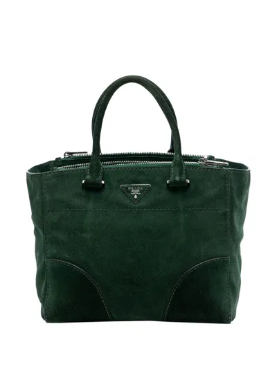 Pre-owned Prada 2000-2025 Scamosciato Double Zip Satchel In Green