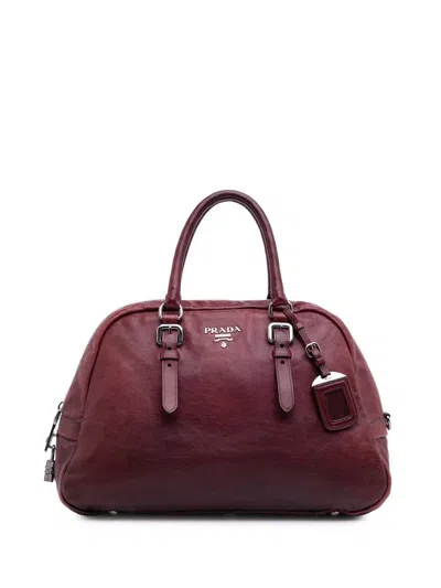 Pre-owned Prada 2000-2025 Sfumato Glace Calf Satchel In Red