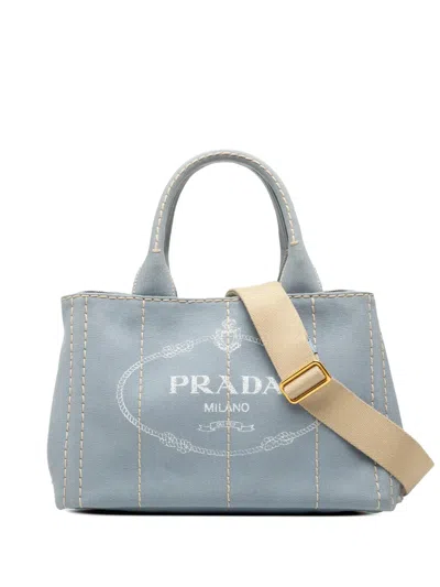Pre-owned Prada 2000-2025 Small Canvas Canapa Logo Satchel In Blue