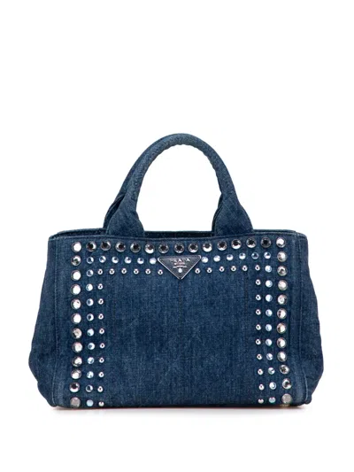 Pre-owned Prada 2000-2025 Small Denim Canapa Bijoux Satchel In Blue