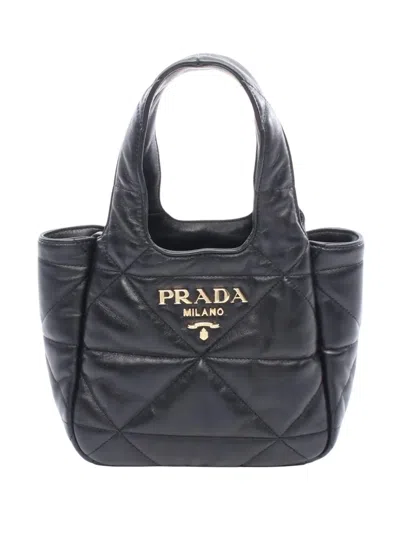 Pre-owned Prada 2000-2025 Small Nappa Leather Topstitch Tote Bag In Black
