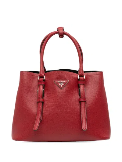 Pre-owned Prada 2000-2025 Small Saffiano Cuir Double Handle Satchel In Red