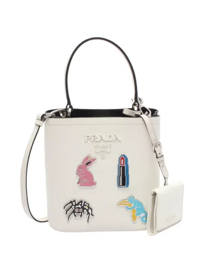 Pre-owned Prada 2000-2025 Small Saffiano Cuir Smalto Panier Satchel In White