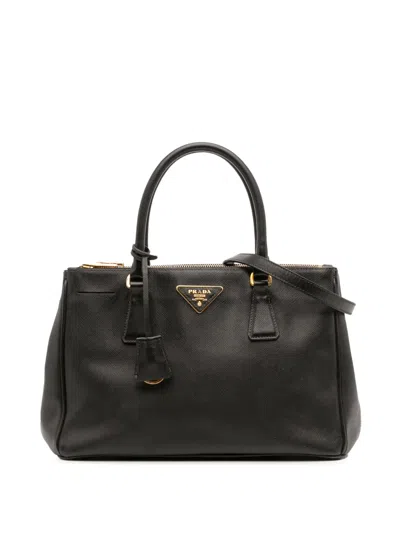 Pre-owned Prada 2000-2025 Small Saffiano Lux Galleria Double Zip Satchel In Black