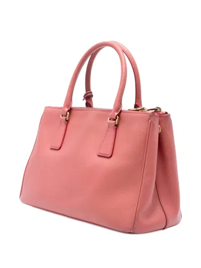 Pre-owned Prada 2000-2025 Small Saffiano Lux Galleria Double Zip Satchel In Pink