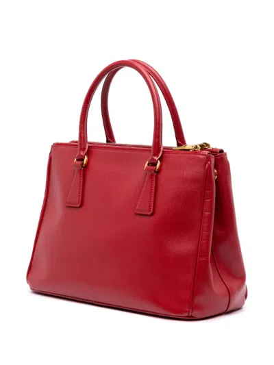 Pre-owned Prada 2000-2025 Small Saffiano Lux Galleria Double Zip Satchel In Red