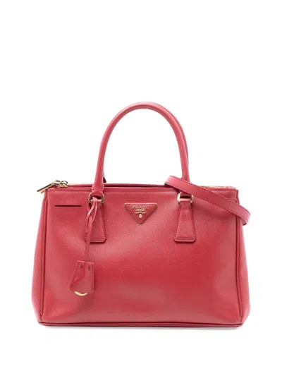 Pre-owned Prada 2000-2025 Small Saffiano Lux Galleria Double Zip Satchel In Red