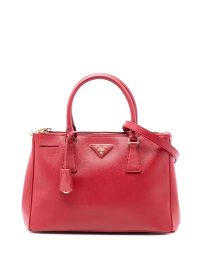 Pre-owned Prada 2000-2025 Small Saffiano Lux Galleria Double Zip Satchel In Red