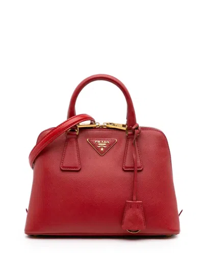 Pre-owned Prada 2000-2025 Small Saffiano Lux Promenade Satchel In Red