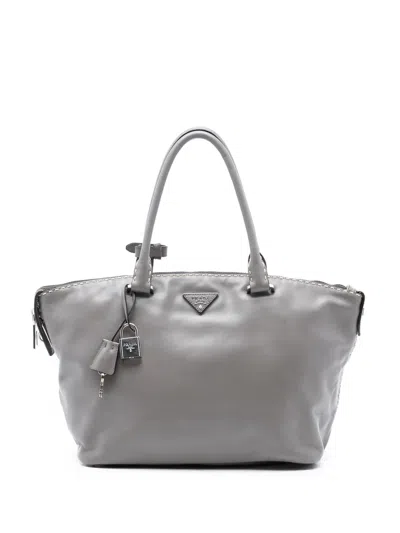 Pre-owned Prada 2000-2025 Smooth Calfskin Hand Stitched Double Handle Satchel In Gray