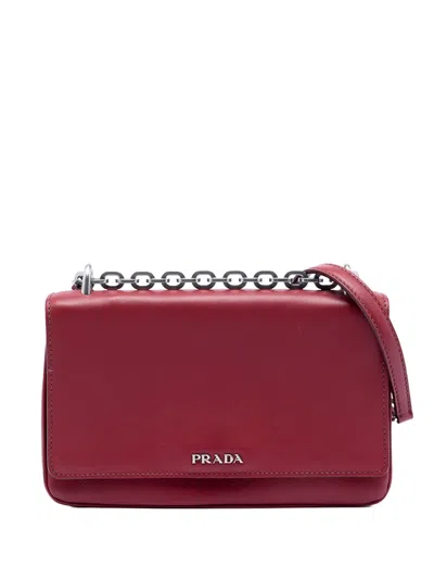 Pre-owned Prada 2000-2025 Soft Calf Chain Crossbody Bag In Red