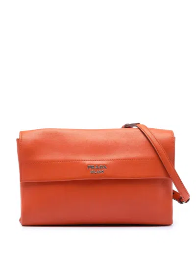 Pre-owned Prada 2000-2025 Soft Calf Double Turnlock Crossbody Bag In Orange
