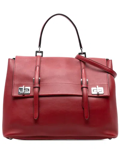 Pre-owned Prada 2000-2025 Soft Calf Double Turnlock Satchel In Red