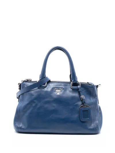 Pre-owned Prada 2000-2025 Soft Calf Double Zip Satchel In Blue