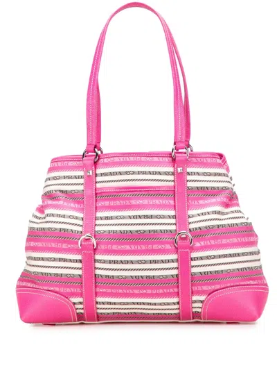 Pre-owned Prada 2000-2025 Striped Jacquard Tote Bag In Pink