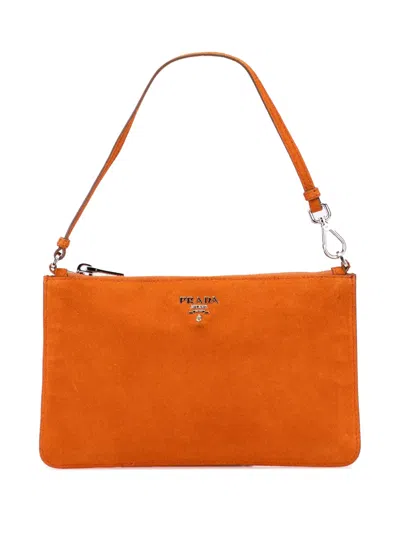 Pre-owned Prada 2000-2025 Suede Pochette Shoulder Bag In Orange