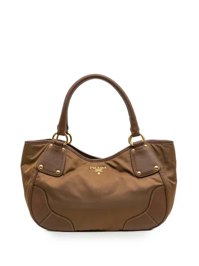 Pre-owned Prada 2000-2025 Tessuto And Leather Tote Bag In Brown