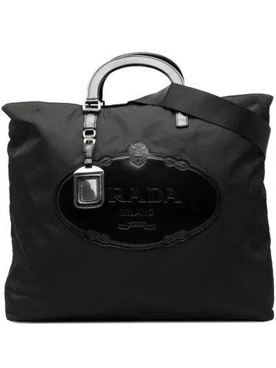 Pre-owned Prada 2000-2025 Tessuto Canapa Logo Satchel In Black