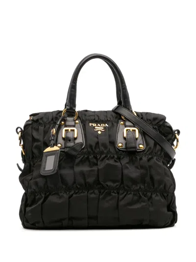 Pre-owned Prada 2000-2025 Tessuto Gaufre Satchel In Black